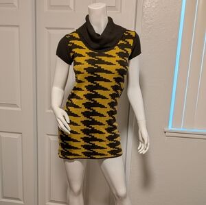 Cool Attitudes Elegant Houndstooth Mini Dress in Brown and Gold